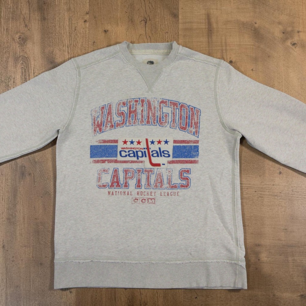 CCM NHL Washington Capitals Sweatshirt Mens XL Gray Distressed Pullover Crewneck